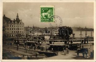1931 Stockholm, Karl Johans torg (Slussen) / square, trams, automobiles. TCV card