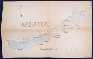 cca 1940 Balaton kézzel rajzolt térkép 38x22 cm