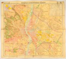 cca 1930 Budapest székesfőváros térképe. Hajtásoknál ragasztásokkal javított 95x80 cm