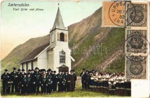 1932 Saetersdalen, Tveit Kirke med Almue / church, peasants. TCV card (worn corners)