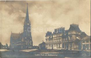 1921 Lulea, Parti af Radhustorget / square, town hall, church, photo (small tear)
