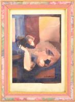 Czóbel jelzéssel: Támaszkodó akt. Akvarell, papír, üvegezett keretben, 23×16 cm