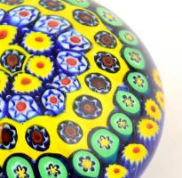 Virágmintás millefiori üveggömb levélnehezék, hibátlan, jelzés nélkül, d:9,5 cm