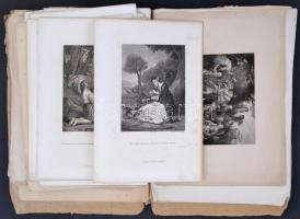 cca 1840 63 db acél és rézmetszetű illusztráció teljes lapokon, történelmi, művészeti témákkal elsősorban, kevés vallási