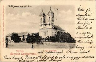 1904 Kunhegyes, Református templom, Városháza. Farkas Sándor fényképész kiadása (szakadás / tear)