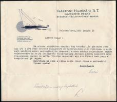 1952 Balatonfüred, Balatoni Hajózási Rt. Hajóépítő Üzemének fejléces levélpapírjára írt levél