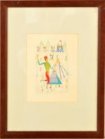 Pekáry István (1905-1981): Menyasszony tánc . Akvarell, papír, jelzés nélkül, Üvegezett keretben,. 1...