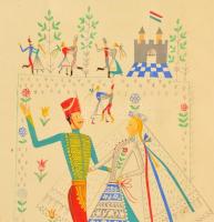 Pekáry István (1905-1981): Menyasszony tánc . Akvarell, papír, jelzés nélkül, Üvegezett keretben,. 1...