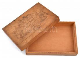 Oroszy Sándor udvari cukrász Budapest süteménytartó fa doboz, sérült, 13×19×5,5 cm