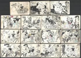 cca 1920 Popeye a tengerész kalandjai Rio de Janeiroban, rajzról készített 15 db erotikus fotó, némelyik felületén törésnyom, 6×9 cm