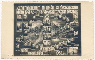 1942 Szatmárnémeti, Szatmár, Satu Mare; a Szatmárnémeti M. Kir. Áll. Felsőkereskedelmi Iskola 1941-42-ben végzett növendékei, tabló. Studentika. Aszódi utóda Sikosné fényképészeti műterem / school tableu. Studentica. photo (EB)