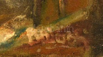 Olvashatatlan jelzéssel: Családi perpatvar. Olaj, vászon, 42×64 cm