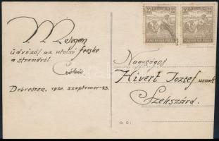 1920 Ugrás a stégről Debrecenben, Takács V. fotója, hidegpecséttel, képeslapként elküldve, egyik old...