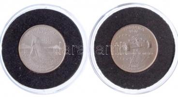 Amerikai Egyesült Államok 2001D 1/4$ "50 állam - Rhode Island" Cu-Ni +  2002P 1/4$ "5...