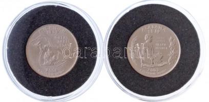 Amerikai Egyesült Államok 2003D 1/4$ "50 állam - Alabama" Cu-Ni +  2004D 1/4$ "50 áll...