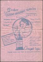 1930 Dreher Szent Erzsébet Tápsör - reklámot tartalmazó selyempapír, jó állapotban, 45×37 cm