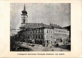 1944 Budapest VIII. Kálvin tér, A Budapesti Református Theológiai Akadémia régi épülete, üzletek, Rozgonyi felvétele. Hátoldalon Czeglédy Sándor (1883-1944) református lelkész és műfordítónak címzett levél (EK)