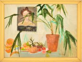 Gánóczy Mária (1927-): Pálma és gyümölcs. Olaj, vászon, jelzett, keretben, 60×80 cm