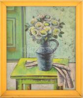 Fülöp Erzsépet (1937-): Virágcsokor. Olaj, farost, jelzett, üvegezett keretben, 62×50 cm