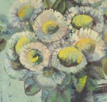 Fülöp Erzsépet (1937-): Virágcsokor. Olaj, farost, jelzett, üvegezett keretben, 62×50 cm