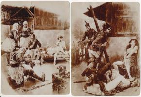 Leányok elrablása, erotikus fotók Zichy Mihály rajzai nyomán, 8 db, fotók sarkain gyűrődések, 15,5×1...