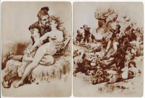 Leányok elrablása, erotikus fotók Zichy Mihály rajzai nyomán, 8 db, fotók sarkain gyűrődések, 15,5×1...