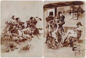 Leányok elrablása, erotikus fotók Zichy Mihály rajzai nyomán, 8 db, fotók sarkain gyűrődések, 15,5×1...