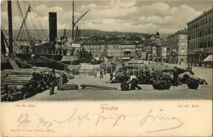 1901 Fiume, Rijeka; An der Mole / quay, loading of logs and barrels