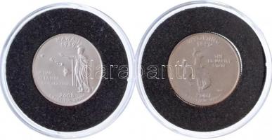 Amerikai Egyesült Államok 2007P 1/4$ "50 állam - Wyoming" Cu-Ni +  2008D 1/4$ "50 áll...