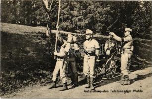 Aufstellung des Telefones im Walde / WWI K.u.K. (Austro-Hungarian) military, soldiers posing the phone in the woods