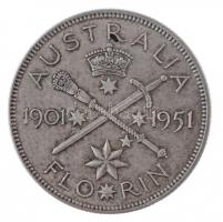 Ausztrália 1951. 1Fl Ag "50 éves jubileum" T:2 
Australia 1951. 1 Florin Ag "50th Ye...