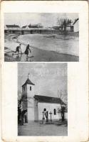 Csesztreg, Római katolikus templom, híd, asszonyok mosnak a Kerka patakban (12,5 cm x 7,5 cm) (kopott sarkak / worn corners)
