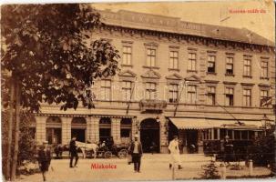 1906 Miskolc, Hotel Korona szálloda, sörcsarnok, villamos a Verestemplom-Tiszai pályaudvar vonalon. W. L. (?) 780. (EB)
