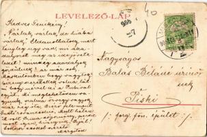 1906 Miskolc, Hotel Korona szálloda, sörcsarnok, villamos a Verestemplom-Tiszai pályaudvar vonalon. ...