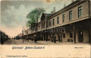 1902 Békéscsaba, Pályaudvar, Vasútállomás, vasutasok, személyvonat (fl)