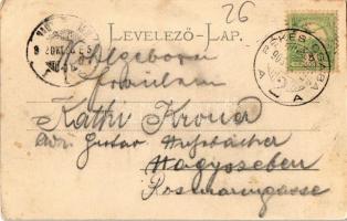 1902 Békéscsaba, Pályaudvar, Vasútállomás, vasutasok, személyvonat (fl)