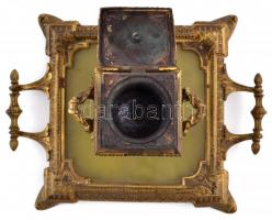 cca 1900 Íróasztali készlet: tintatartó, gyertyatartók, gyufatartó, összesen: 4 db, réz-alabástrom, ...
