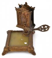 cca 1900 Íróasztali készlet: tintatartó, gyertyatartók, gyufatartó, összesen: 4 db, réz-alabástrom, ...