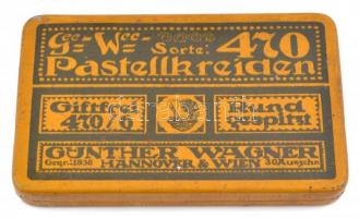 Gunther Wagner Hannover & Wien pasztellkrétás doboz, benne használt krétákkal, 8×5 cm