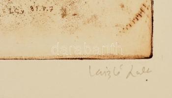 László Gyula (1910-1998): Kertben. Rézkarc, papír-karton, 29×19 cm