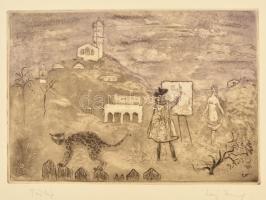 Láng Rudolf (1904-1991). Tájkép. Rézkarc, papír, Jelzett,19x29 cm