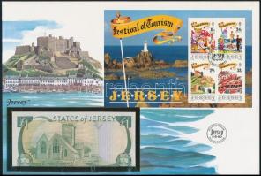 Jersey 1989. 1P borítékban, alkalmi bélyeggel és bélyegzéssel T:I Jersey 1989. 1 Pound in envelope with stamps and cancellations C:UNC