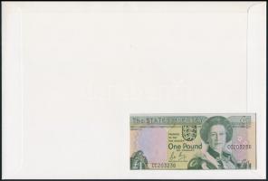 Jersey 1989. 1P borítékban, alkalmi bélyeggel és bélyegzéssel T:I
Jersey 1989. 1 Pound in envelope ...