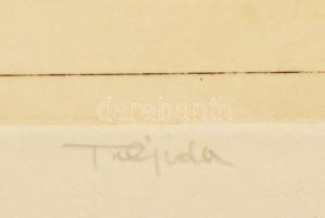 Tulipán László (1943-): Vár. Rézkarc, papír, jelzett, 30×21 cm