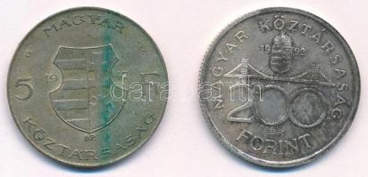 1947. 5Ft Ag "Kossuth" + 1992. 200Ft Ag "MNB" T:2,2- patina