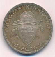 1938. 5P Ag "Szent István" T:1- patina  Adamo P8.1