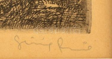 Görög Rezső (1930- ): Eső előtt. Rézkarc, papír-karton, jelzett, 29×36 cm