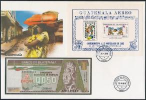 Guatemala 1988. 50c borítékban, alkalmi bélyeggel és bélyegzéssel T:I Guatemala 1988. 50 Centavos Esucodos in envelope with stamps and cancellations C:UNC