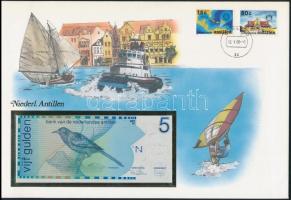 Holland-Antillák 1986. 5G borítékban, alkalmi bélyeggel és bélyegzéssel T:I Netherlands Antilles 1986. 5 Gulden in envelope with stamps and cancellations C:UNC