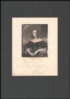 Julia Pardoe (1804-1862) angol írónő, utazó dedikált. rézmetszetű mellképe / English poet, novellist traveller autograph signed engraving.12,5x9,5 cm